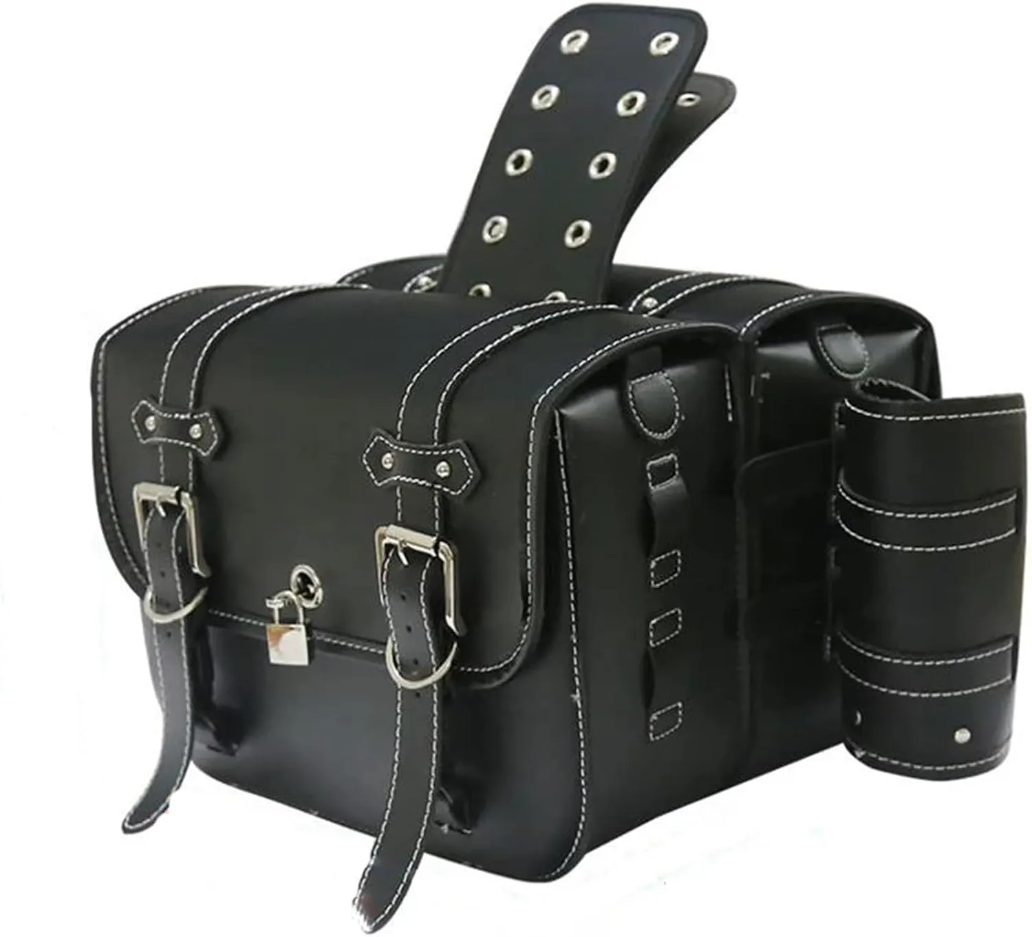 2X Motorcycle Saddlebag Leather Motorcycle Saddle Bags for Yam&aha Vstar 950 2014(Black B)