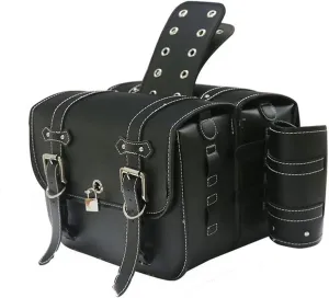 2X Motorcycle Saddlebag Leather Motorcycle Saddle Bags for Yam&aha Vstar 950 2014(Black B)