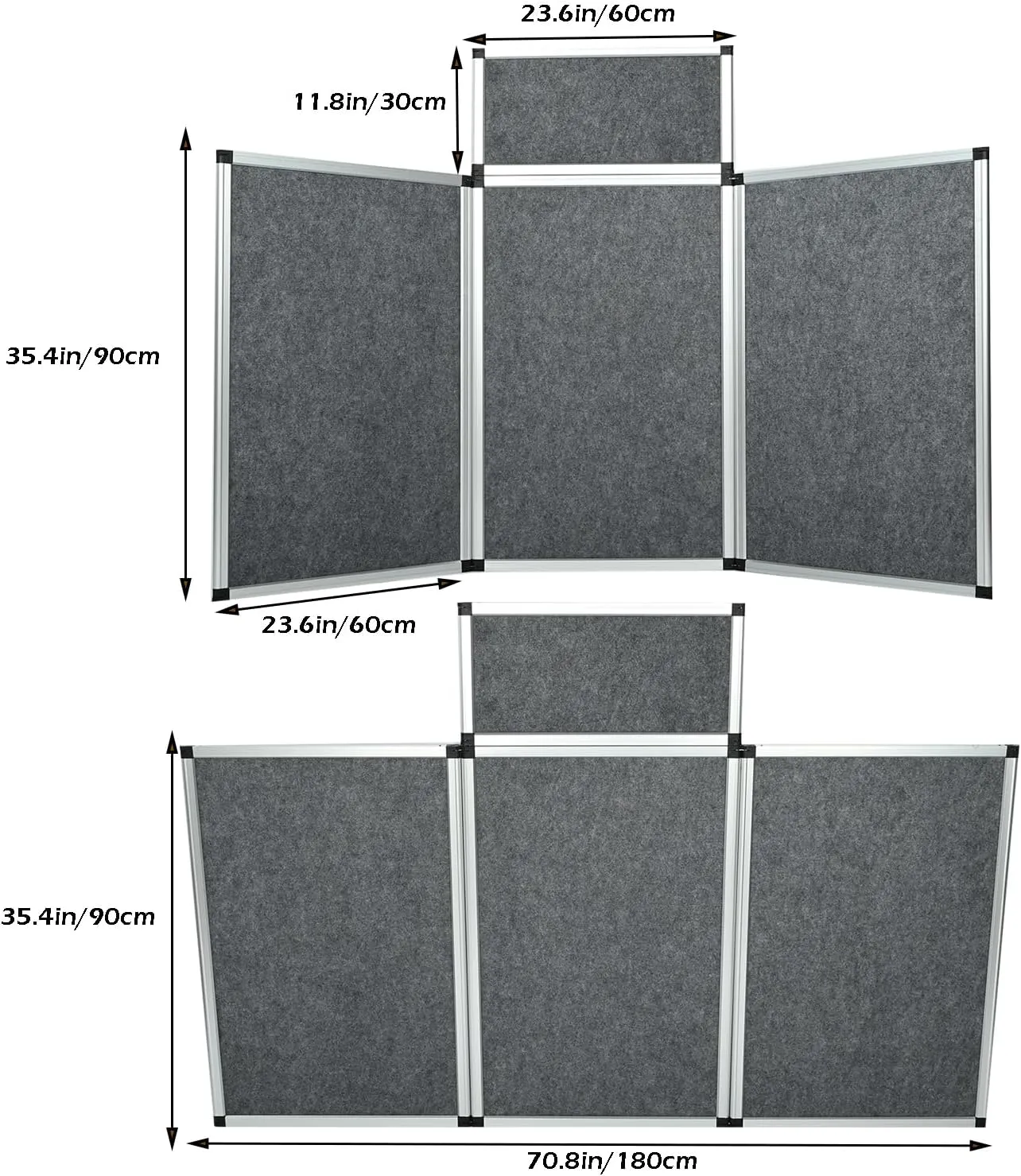3 1 Panel Trade Show Presentation Board 70.8“ x 35.4” Folding Panel Table Top Display Tri Fold Display Board Black Single Sided Tabletop Display 4 Panels (Grey)