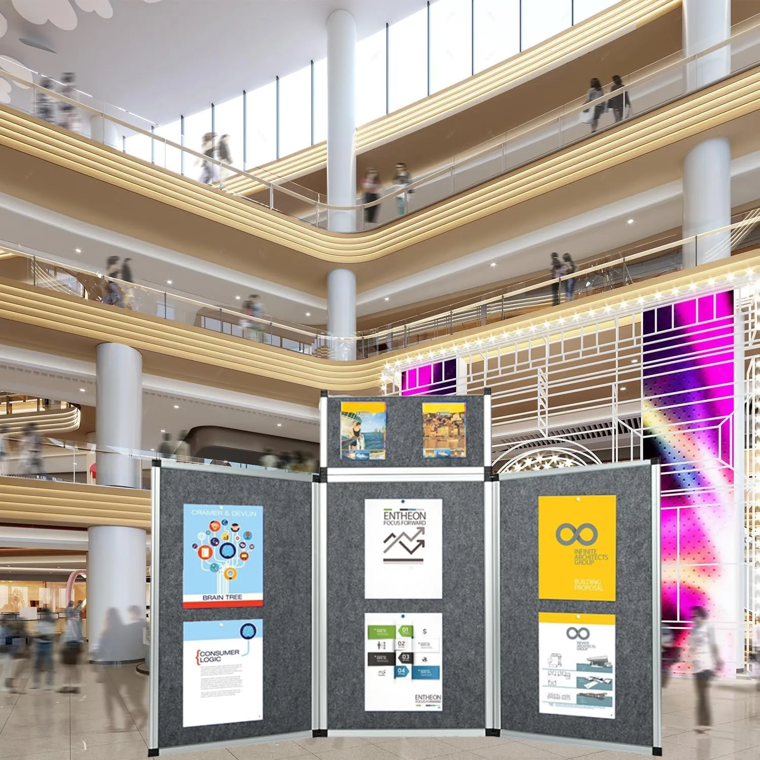 3 1 Panel Trade Show Presentation Board 70.8“ x 35.4” Folding Panel Table Top Display Tri Fold Display Board Black Single Sided Tabletop Display 4 Panels (Grey)