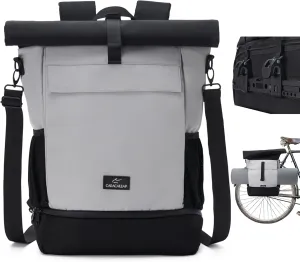3 IN 1 Urban Bike Pannier Bag Backpack for Bike Rear Rack, 20-30L Large Capacity Bicycle Rack Bag Backpack Water-resistant with Padded Laptop Pocket & Shoes Compartment for Cycling Traveling