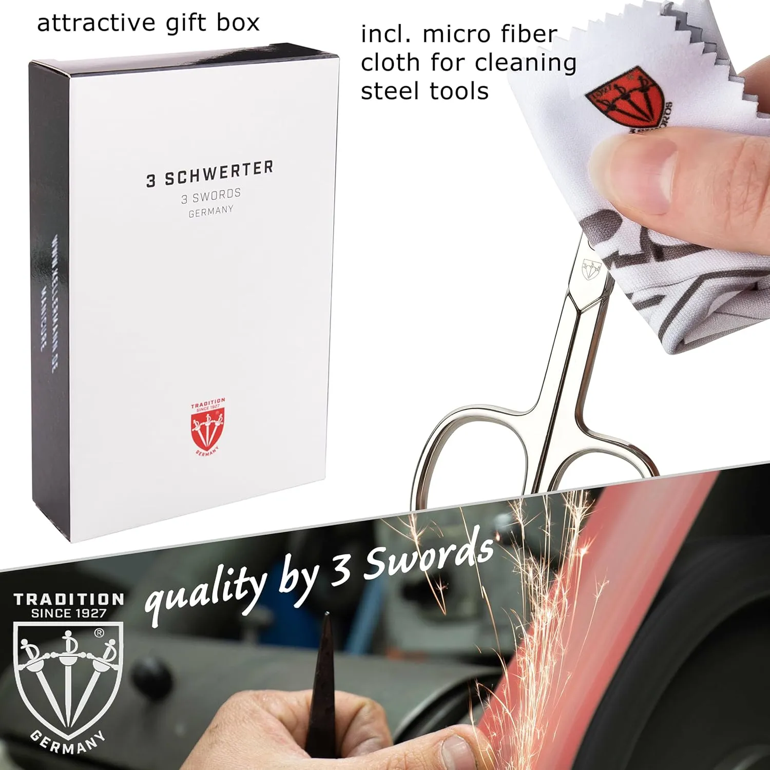 3 Swords Germany - Brand Quality 4 Piece Manicure Pedicure Grooming kit Set for Professional Finger & Toe Nail Care Tweezers File Clipper Fashion Leather case in Gift Box, Made by 3 Swords (03621)