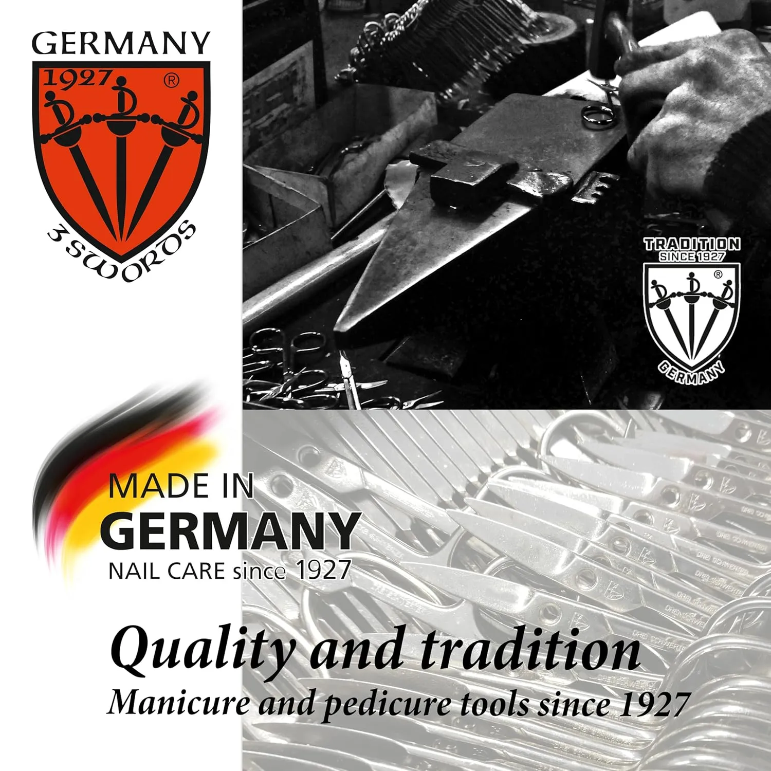 3 Swords Germany - Brand Quality 4 Piece Manicure Pedicure Grooming kit Set Tweezers File Clipper Fashion Leather case in Gift Box, Made by 3 Swords
