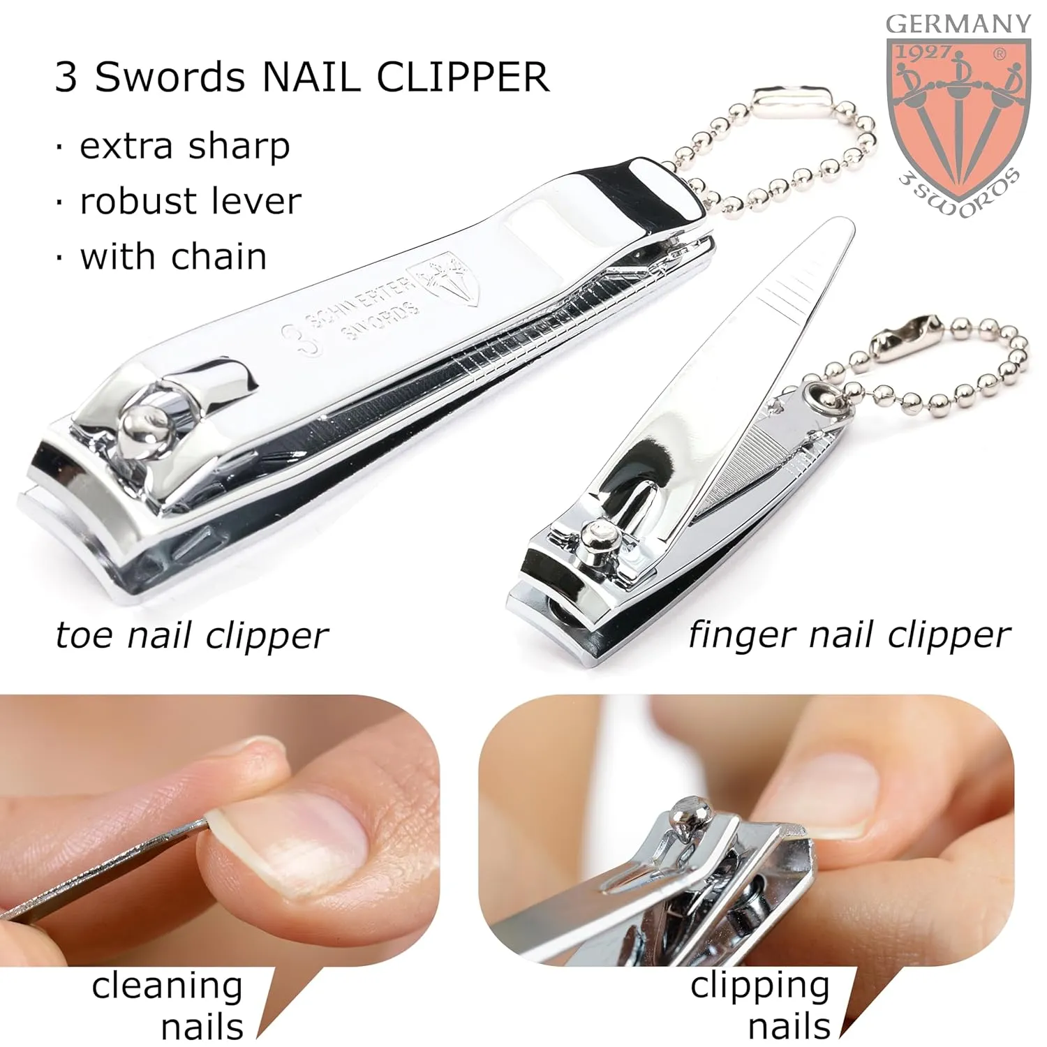 3 Swords Germany - Brand Quality 4 Piece Manicure Pedicure Grooming kit Set Tweezers File Clipper Fashion Leather case in Gift Box, Made by 3 Swords
