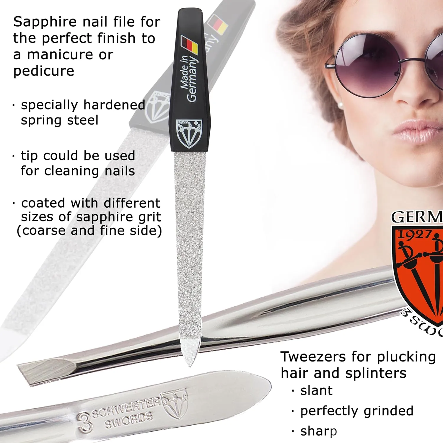 3 Swords Germany - Brand Quality 4 Piece Manicure Pedicure Grooming kit Set Tweezers File Clipper Fashion Leather case in Gift Box, Made by 3 Swords
