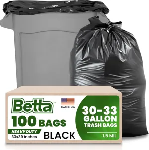 30-33 Gallon Black Trash Bags, 100 Count Box, (33x39-inch) Commercial Heavy-Duty Garbage Can Liners for 20-32 Gallon Round Cans, 23-29 Gallon Slim and Square Cans
