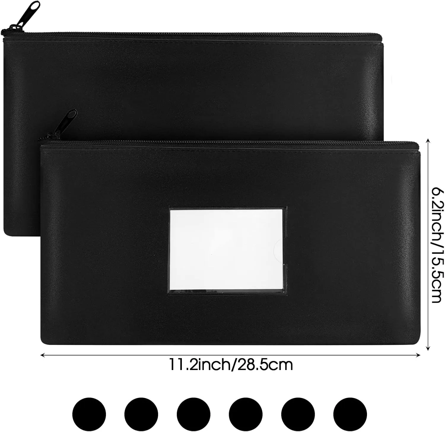 30 Pieces Money Bank Bag with Zipper Pouch for Cash 11 x 6 Inch Security Bank Deposit Bag with Clear Window Leatherette Money Cash Coin Wallet(Black)