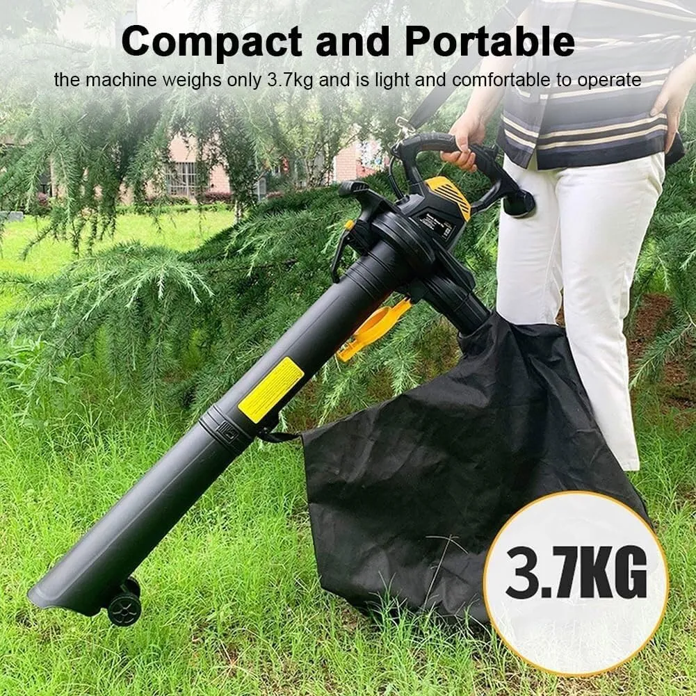 3800W Garden Leaf Blower & Wheeled Vacuum Shredder, 3-in-1 with 40L Collection Bag, 6-Speed Adjustable, 350 km/h Wind Speed, Strong Suction for Yard Cleaning(30 Meters Wire)
