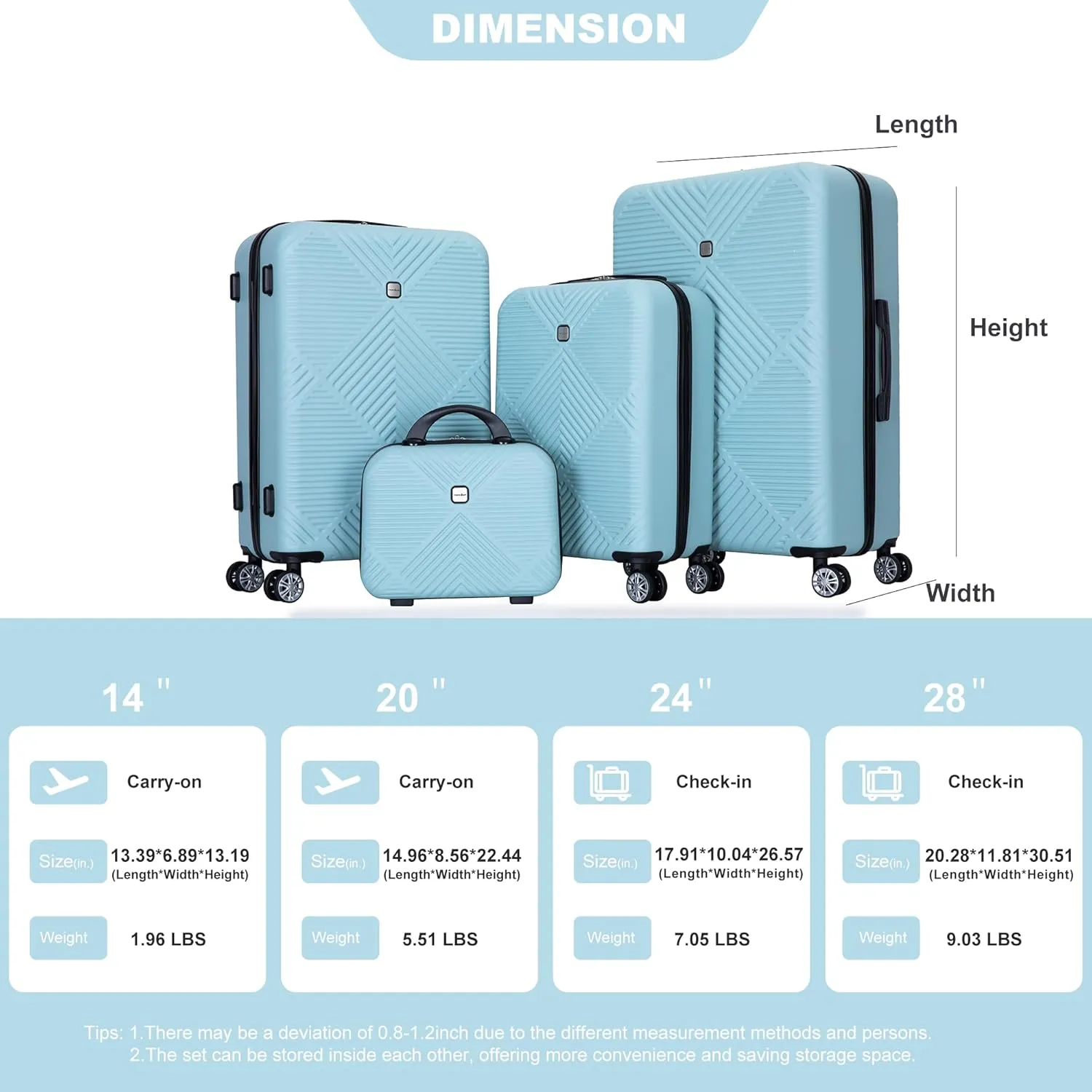 4 Piece Luggage Sets Travel Suitcase, Large Capacity Lightweight Luggage Sets with TSA Lock & Spinner Wheels, Clearance Carry On Luggage Suitcase Set