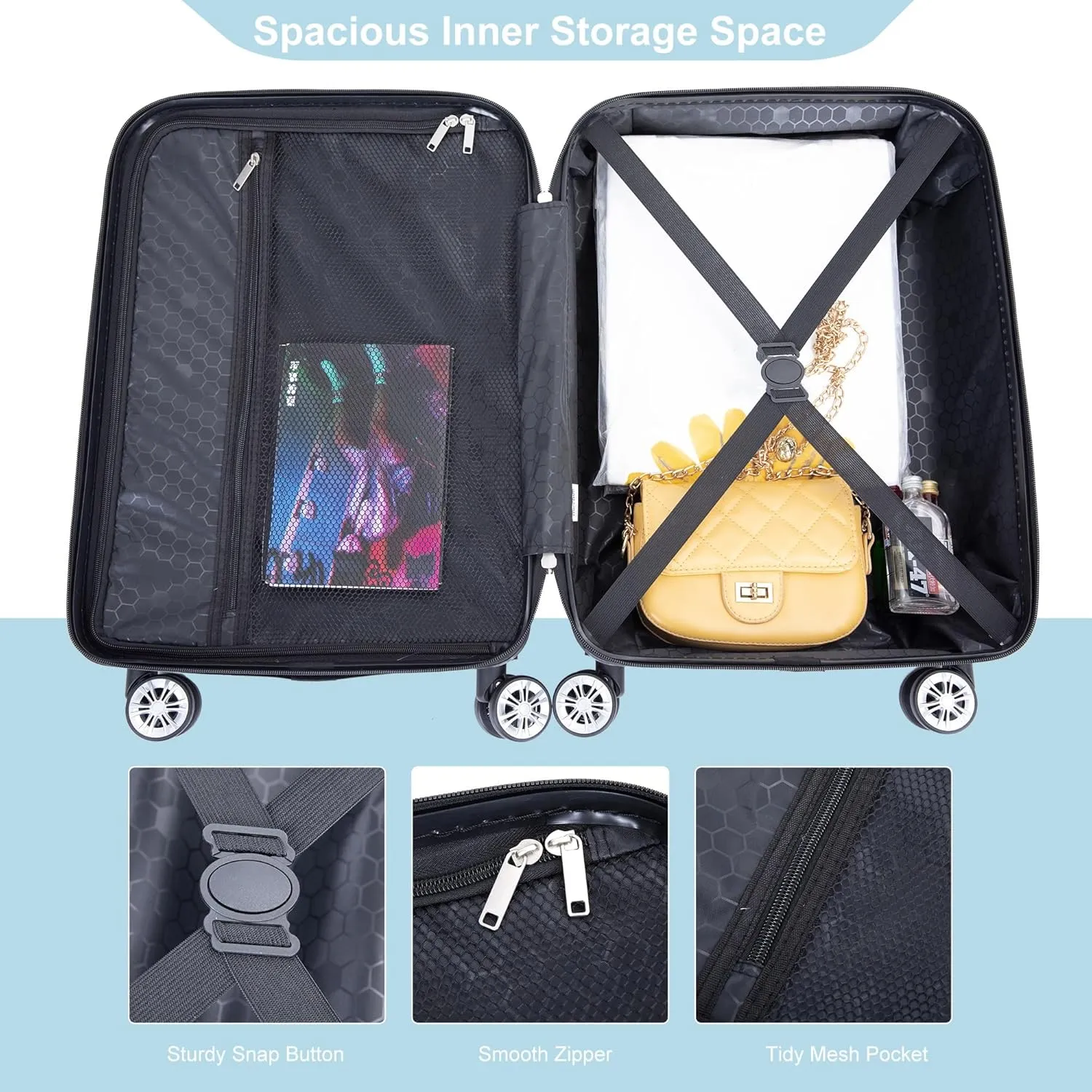 4 Piece Luggage Sets Travel Suitcase, Large Capacity Lightweight Luggage Sets with TSA Lock & Spinner Wheels, Clearance Carry On Luggage Suitcase Set
