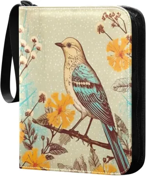 4 Pocket Card Binder with 50 Removable Sleeves Bird Painting Design Trading Card Binder Collector Card Album for 400 Game Sports Cards
