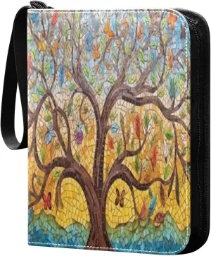 4 Pocket Card Binder with 50 Removable Sleeves Colorful Tree Trading Card Binder Collector Card Album for 400 Game Sports Cards