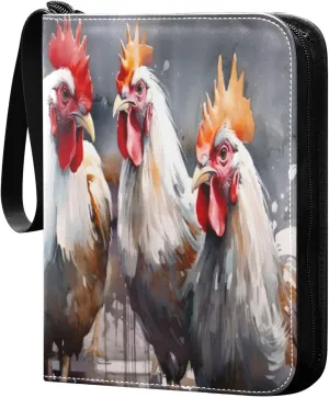 4 Pocket Card Binder with 50 Removable Sleeves Roosters Painting Trading Card Binder Collector Card Album for 400 Game Sports Cards