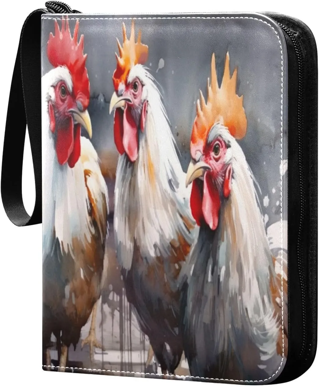 4 Pocket Card Binder with 50 Removable Sleeves Roosters Painting Trading Card Binder Collector Card Album for 400 Game Sports Cards