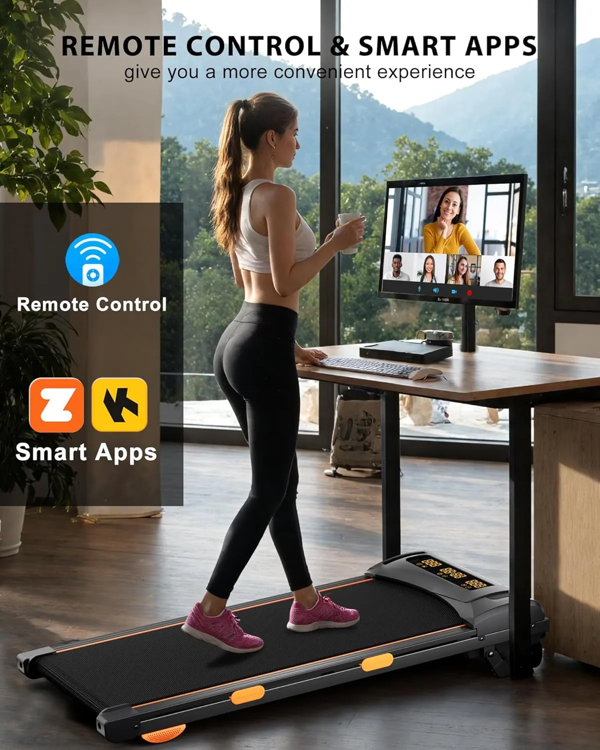 4.0/7.6MPH Walking Pad Treadmill with Folding Slope, Larger Screen Display Under Desk Treadmill 300 lb Capacity, Portable Treadmills for Small Spaces, Home,Work for Smart APP