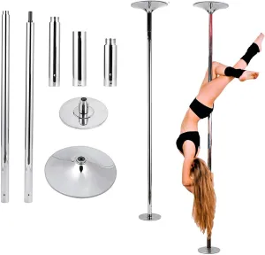 45mm X Dance Pole Chrome Professional Stripper Pole, Removable Spinning or Static, Adjustable 7 to 9 FT Exotic Pole Dance Exercise Fitness, Portable 2 Carrying Black Bags, Full Kit for Club Party Home