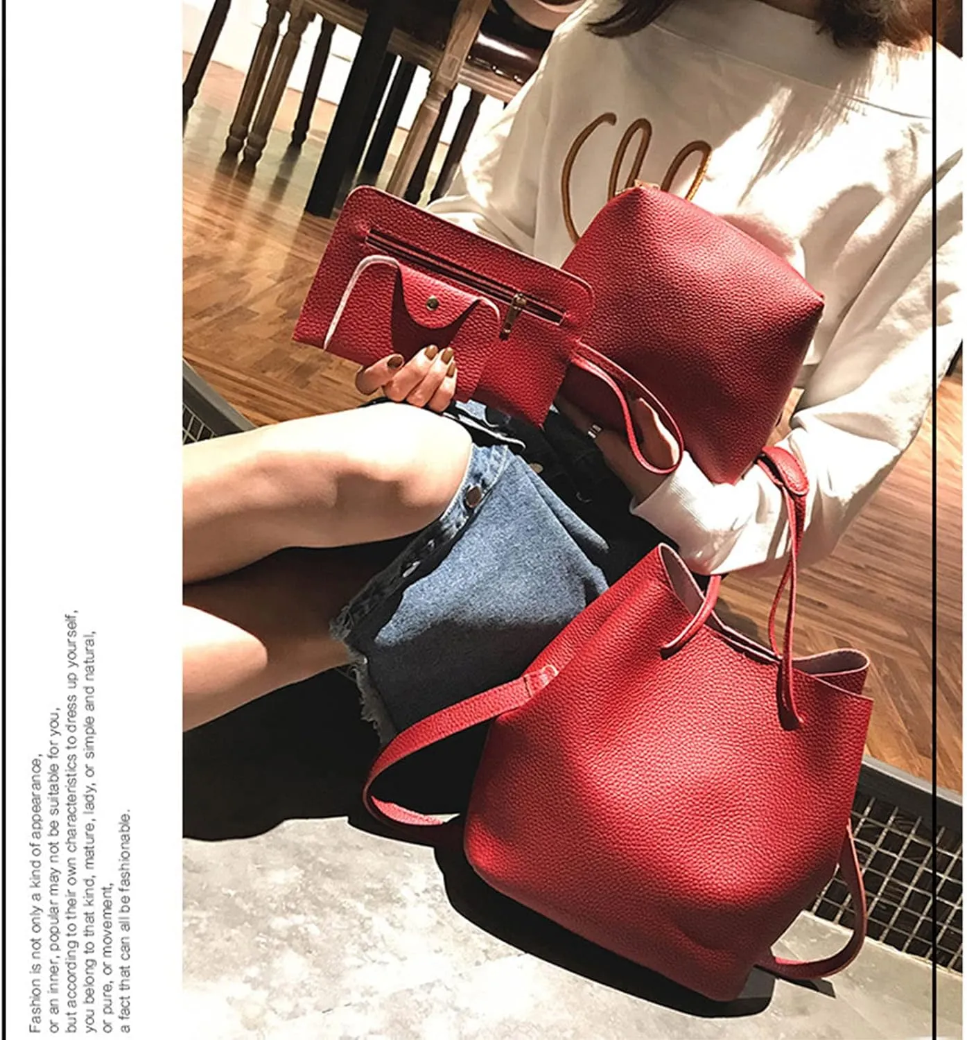 4Pcs/set Leather Women Handbag Shoulder Bag Card Holder Purse Satchel