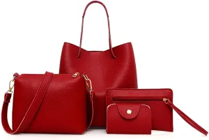 4Pcs/set Leather Women Handbag Shoulder Bag Card Holder Purse Satchel