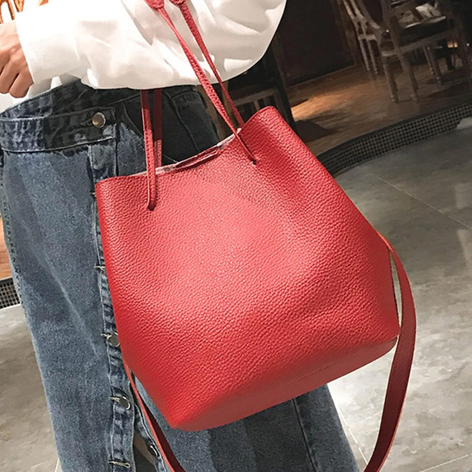 4Pcs/set Leather Women Handbag Shoulder Bag Card Holder Purse Satchel