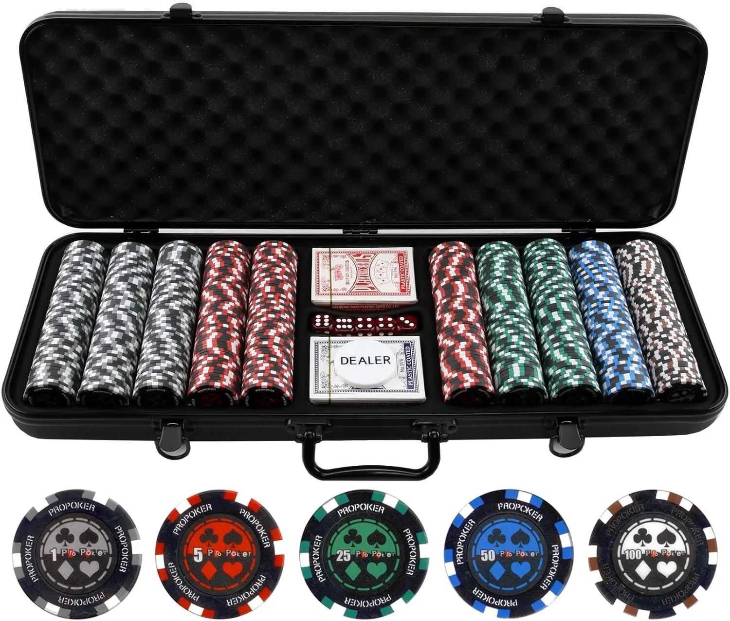 500 13.5g Pro Poker Clay Poker Chip Set - Casino Quality Clay Poker Chips with Denomination Numbers for Texas Holdem - New Upgraded Poker Chip Case