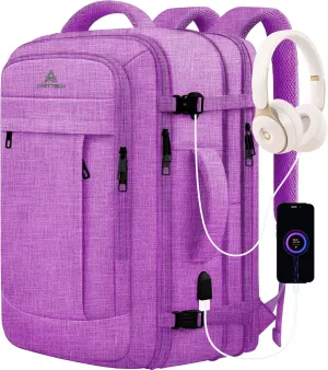 50L Carry On Backpack Airline Approved, Extra Large Laptop Backpack, Travel Backpack for Women, Expandable Water Resistant Big Bag Anti-Theft Business Daypack Fit 17 Inch Laptop with USB Port,Purple