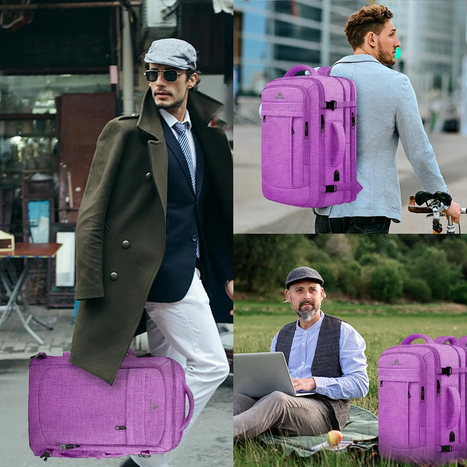 50L Carry On Backpack Airline Approved, Extra Large Laptop Backpack, Travel Backpack for Women, Expandable Water Resistant Big Bag Anti-Theft Business Daypack Fit 17 Inch Laptop with USB Port,Purple
