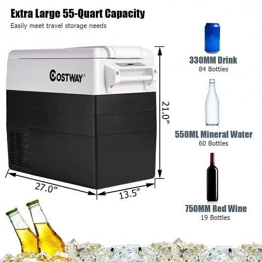 55 Quarts Portable Electric Car Refrigerator-Silver - Color: Silver