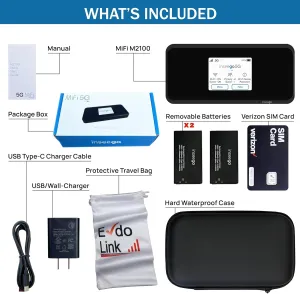 5G Mobile Portable WiFi | Verizon Wireless Jetpack Inseego MiFi M2100 | LTE Cat22 Speed Up to 2,7 Gbps | Usage Up to 16 Hours | Mobile Hotspot for Travel | EVDO-LINK Bundle Includes Verizon Sim Card