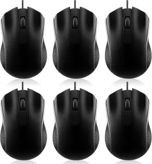 6 Pcs Wired USB Computer Mouse Bulk 3 Button Corded Wired Mouse for Laptop Desktop Computer Mice for PC Office Home Supplies, Black