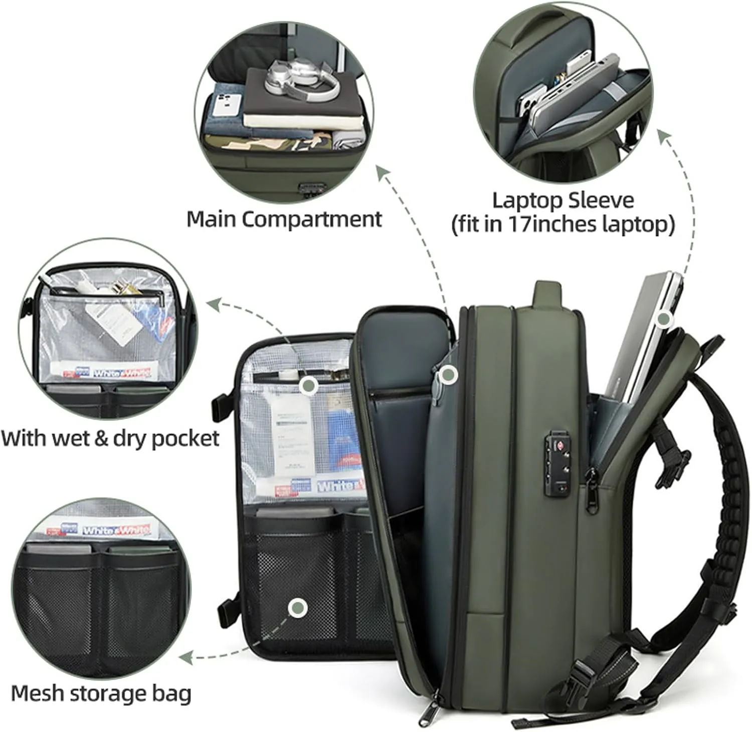 60L Man Waterproof Travel Backpack Vacuum Compression With Air Pump Anti Theft Laptop Bag Expandable Casual Large Back Pack