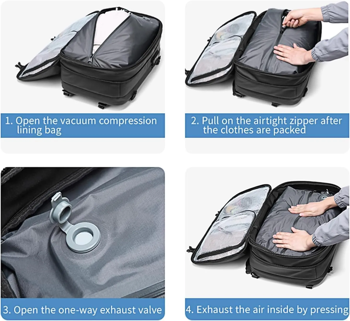 60L Man Waterproof Travel Backpack Vacuum Compression With Air Pump Anti Theft Laptop Bag Expandable Casual Large Back Pack
