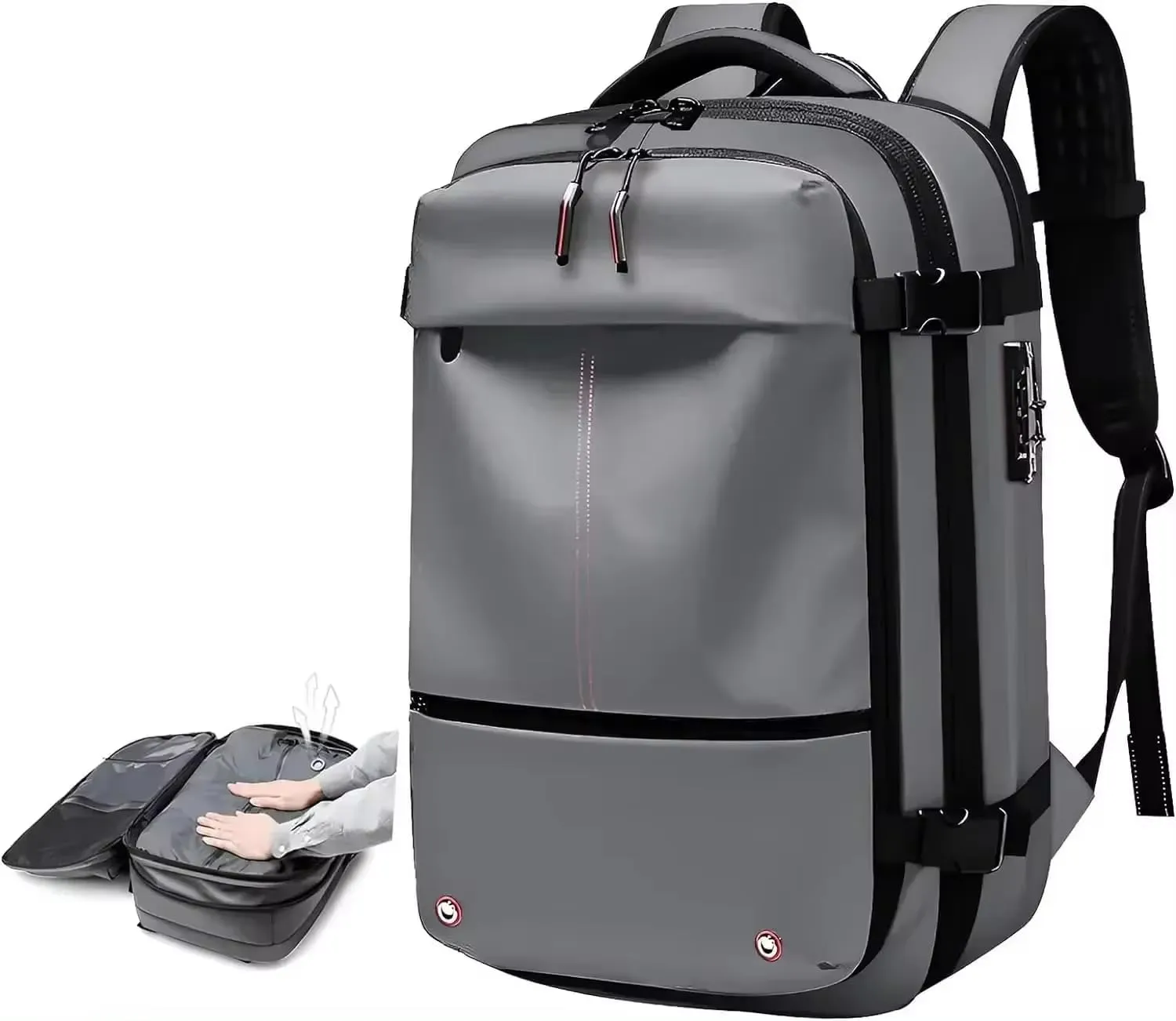 60L Man Waterproof Travel Backpack Vacuum Compression With Air Pump Anti Theft Laptop Bag Expandable Casual Large Back Pack