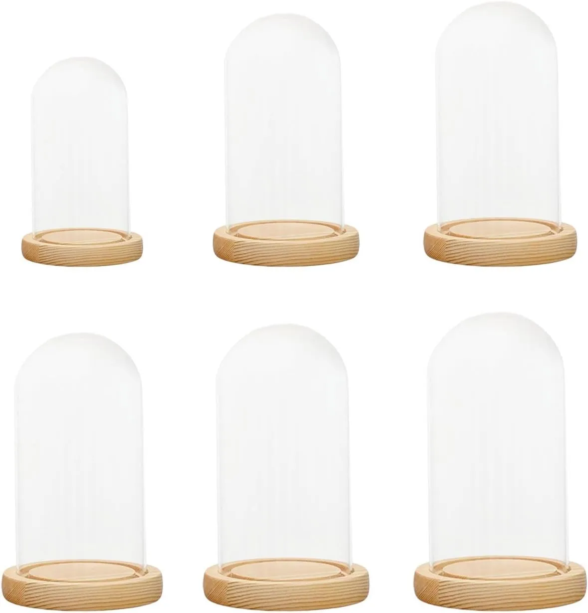 6xClear Glass Dome Cover Stand with Wood Base Versatile Home Decor Accent Piece Portable Round Dessert Cover for Party And Wedding Decorations