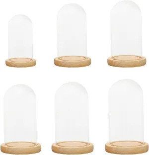 6xClear Glass Dome Cover Stand with Wood Base Versatile Home Decor Accent Piece Portable Round Dessert Cover for Party And Wedding Decorations