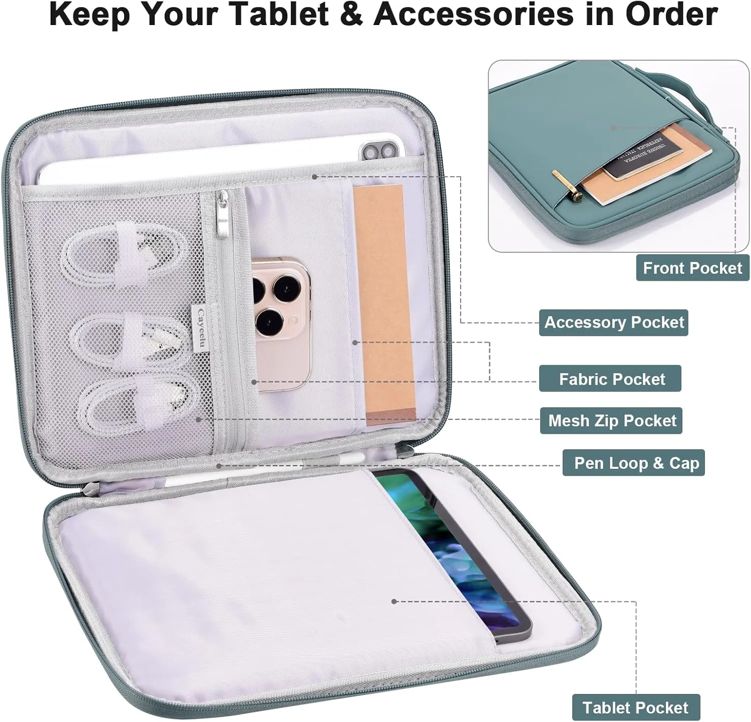 9-11 Inch Tablet Carrying Case, Padded Travel Sleeve Bag for iPad Pro 11-in (M4), iPad 10.9 (10th Gen), iPad Air 11-in (M2), Galaxy Tab S9/S8 (PU-Teal Blue11)
