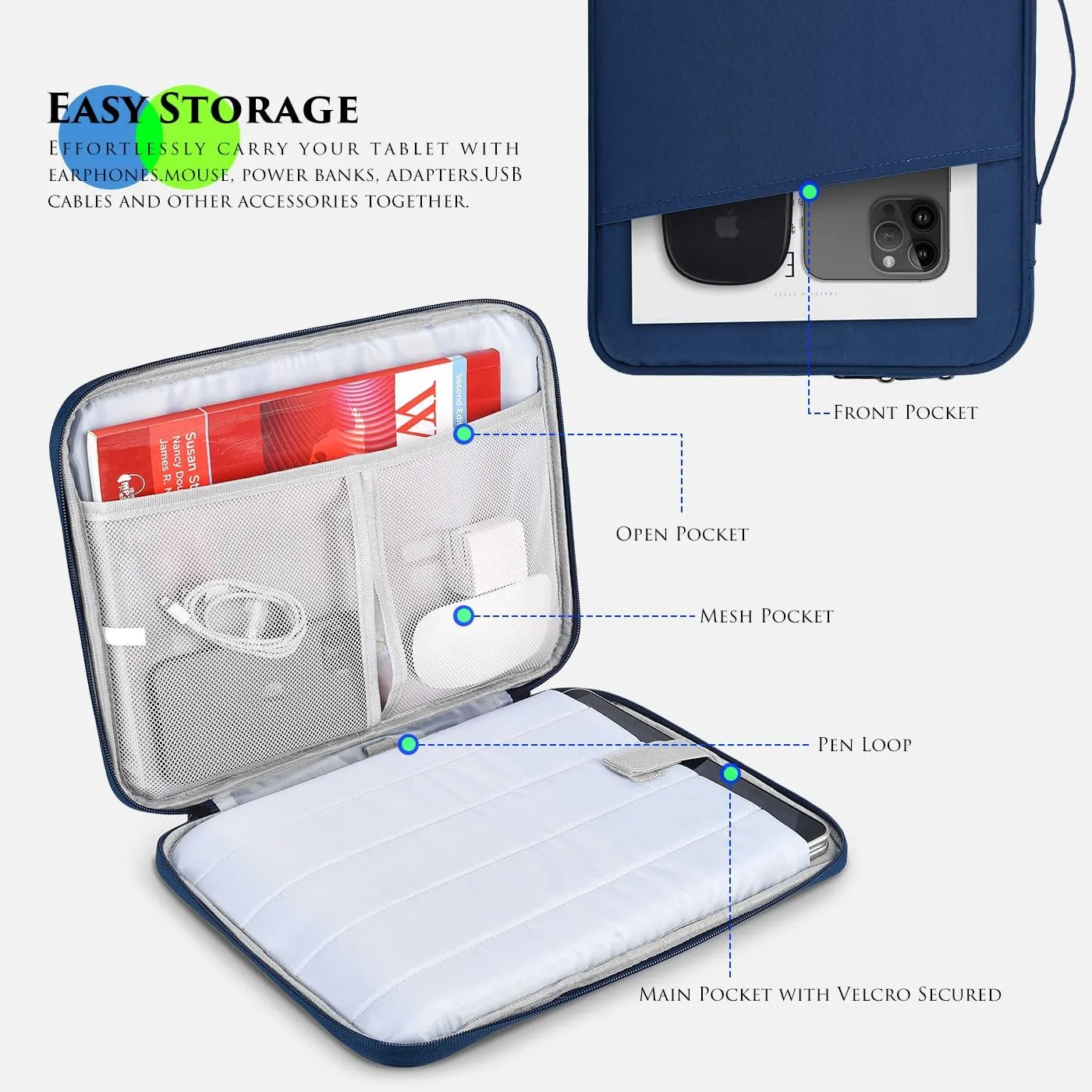 9-11 Inch Tablet Carrying Sleeve Case for Amazon Fire Max 11 2023/10.1" Fire HD 10 Plus Kids Pro,iPad 11th/Pro M4/Air M3 M2 11"/Samsung Galaxy Tab S8 S7 A8 11" 10.5" Protective Bag with Handle(Blue)