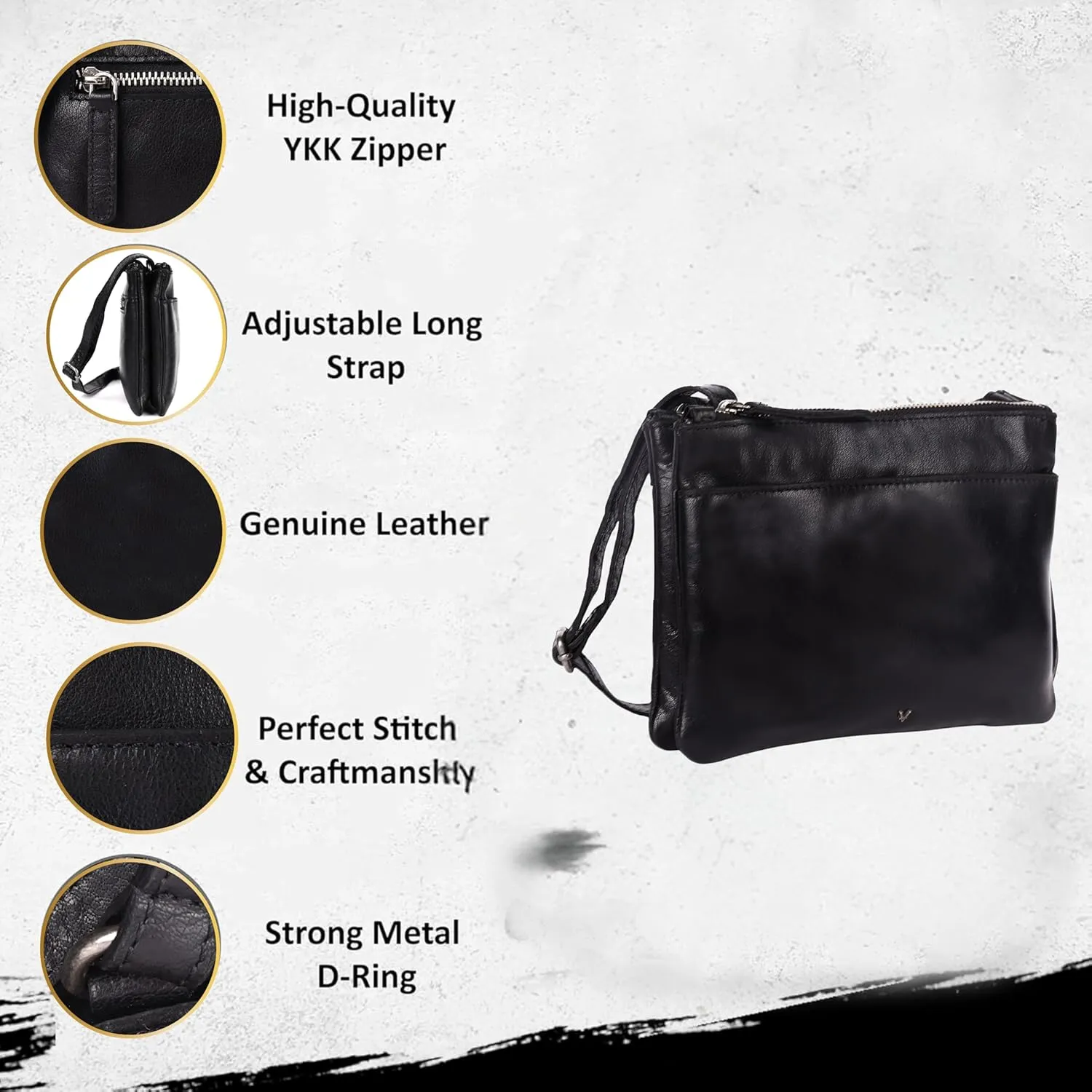 9 inch Genuine Leather Crossbody Sling Bags for Women, Trendy Casual Office Bag with Adjustable Strap