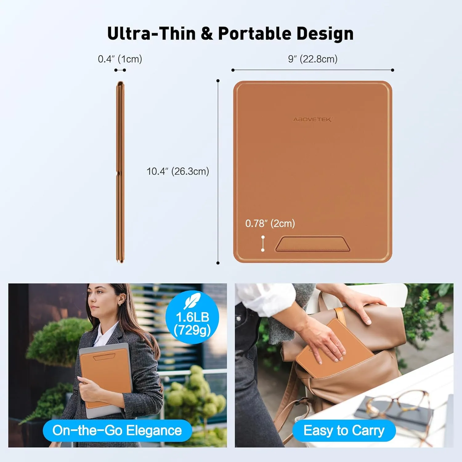 AboveTEK Portable Tablet Stand, 2-in-1 Foldable iPad Stand & Laptop Holder for Desk, Adjustable Travel Stand for 14"~17" MacBook Air/Pro/Tablets/Kindle, Ultra-Sleek PU Leather Computer Riser