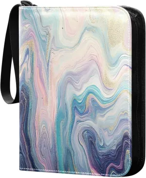 Abstract Fluid Art Painting Cards Binder 4 Pocket Fits 400 Cards with 50 Removable Sleevesves, Trading Card Collector Zipper Album Holder Portable Card Games Display Storage Cases