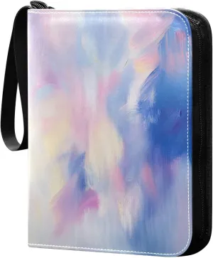 Abstract Painting Cards Binder 4 Pocket Fits 400 Cards with 50 Removable Sleevesves, Trading Card Collector Zipper Album Holder Portable Card Games Display Storage Cases