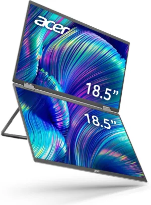 Acer PD193Q 18.5” FHD 1080P Foldable Dual-Screen Portable Monitor | Adaptive-Sync | Auto Pivot, View Vertically or Horizontally | 2Wx2 Speakers | Plug & Play for PCs | 2 x USB Type-C & 1 x Mini HDMI