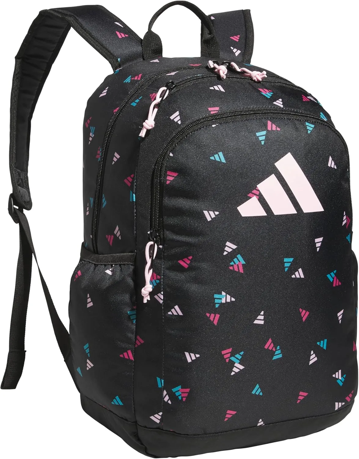 adidas Affiliate Small Backpack for Women and Men, Durable Bag with Laptop Sleeve, 3 Bar Toss Black-Clear Pink/Clear Pink, One Size