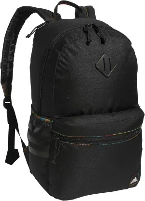 adidas Classic 3-Stripe Durable Backpack Student Athletic Sport Laptop Book Bag, Black/Pulse Magenta Pink/Rainbow/5.0, One Size