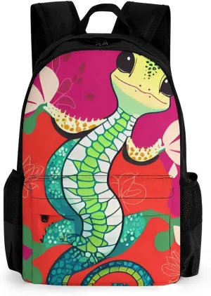 Adults Lightweight Cute Gecko Art Rucksacks Large Capacity Bookbag With Adjustable Shoulder Straps for Trekking Outdoors Bicycle