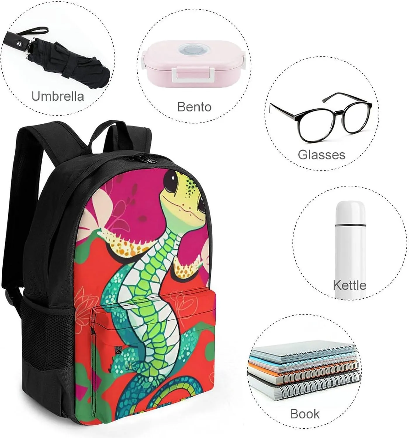 Adults Lightweight Cute Gecko Art Rucksacks Large Capacity Bookbag With Adjustable Shoulder Straps for Trekking Outdoors Bicycle