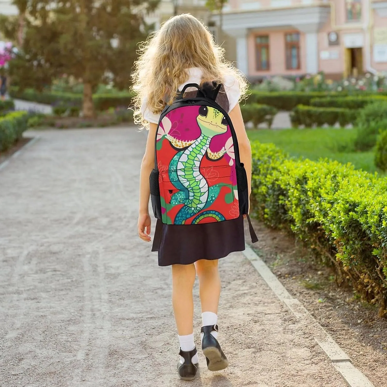 Adults Lightweight Cute Gecko Art Rucksacks Large Capacity Bookbag With Adjustable Shoulder Straps for Trekking Outdoors Bicycle