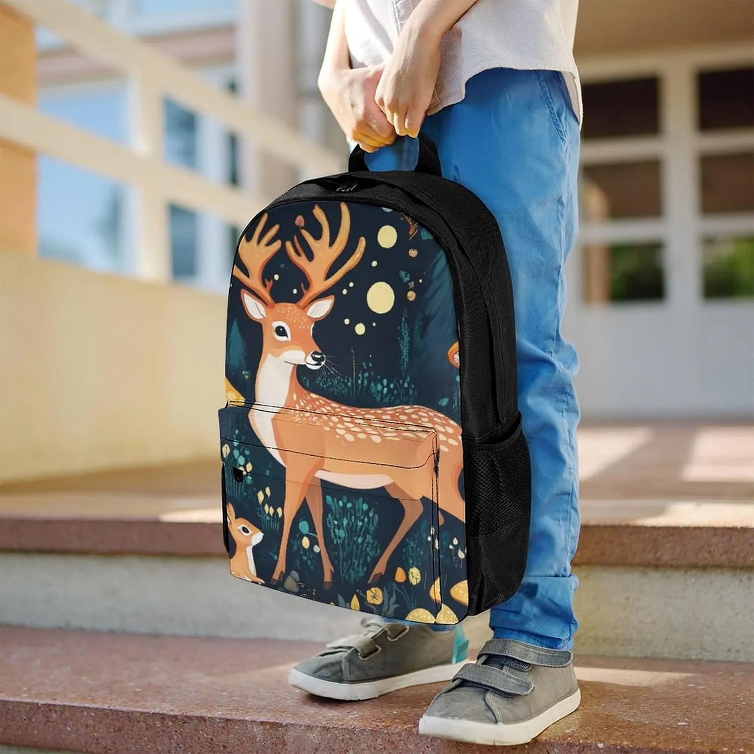 Adults Lightweight Magic Mushrooms Wild Animals Deer Rucksacks Large Capacity Bookbag With Adjustable Shoulder Straps for Trekking Outdoors Bicycle