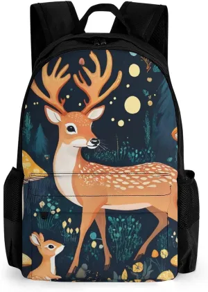 Adults Lightweight Magic Mushrooms Wild Animals Deer Rucksacks Large Capacity Bookbag With Adjustable Shoulder Straps for Trekking Outdoors Bicycle