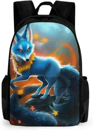 Adults Lightweight Mythical Creature Kitsune Fox Art Rucksacks Large Capacity Bookbag With Adjustable Shoulder Straps for Trekking Outdoors Bicycle