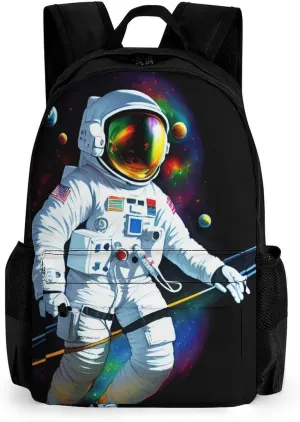 Adults Lightweight Trippy Space Chilling Astronaut Psychedelic Art Rucksacks Large Capacity Bookbag With Adjustable Shoulder Straps for Trekking Outdoors Bicycle